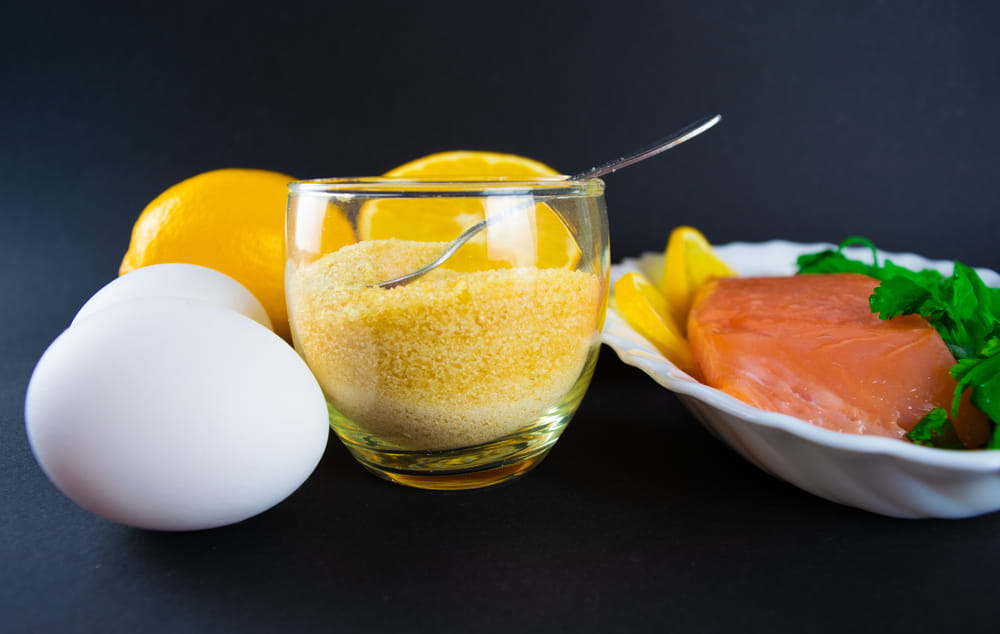 Foods containing collagen. Gelatin, eggs, fish, greens, citrus fruits containing collagen and are necessary for its synthesis for youthful skin and healthy joints